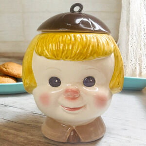 Vintage Metlox Poppytrail Cookie Jar Brownie Girl Scout Sticker HTF Rare 9" READ